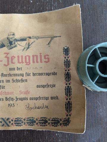 WW2 german Nazi machinegun shooting award degree signed thick paper diploma
