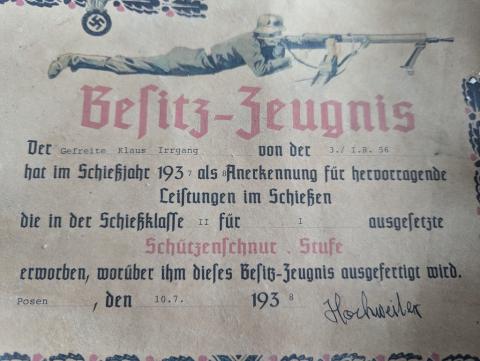 WW2 german Nazi machinegun shooting award degree signed thick paper diploma