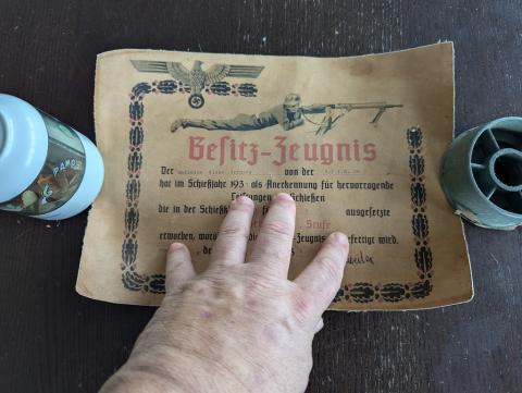 WW2 german Nazi machinegun shooting award degree signed thick paper diploma