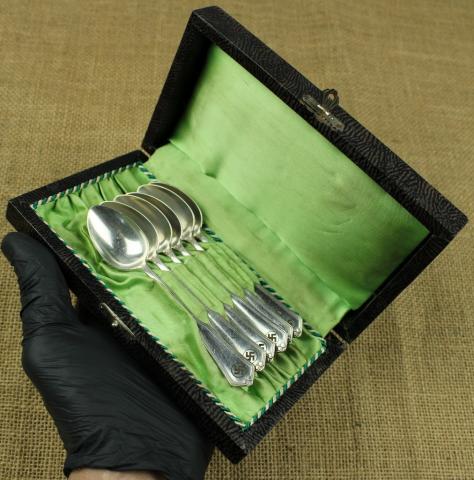 WW2 German Nazi NSDAP Adolf Hitler cutlery set in case spoons marked silverware