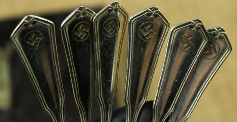 WW2 German Nazi NSDAP Adolf Hitler cutlery set in case spoons marked silverware