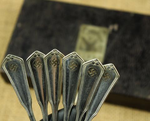WW2 German Nazi NSDAP Adolf Hitler cutlery set in case spoons marked silverware