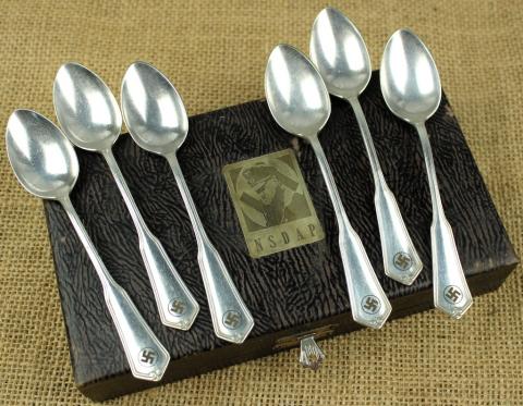 WW2 German Nazi NSDAP Adolf Hitler cutlery set in case spoons marked silverware