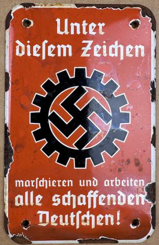 WW2 German Nazi NSDAP DAF German Labour Front workers of the third Reich wall enamel sign