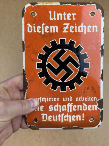 WW2 German Nazi NSDAP DAF German Labour Front workers of the third Reich wall enamel sign