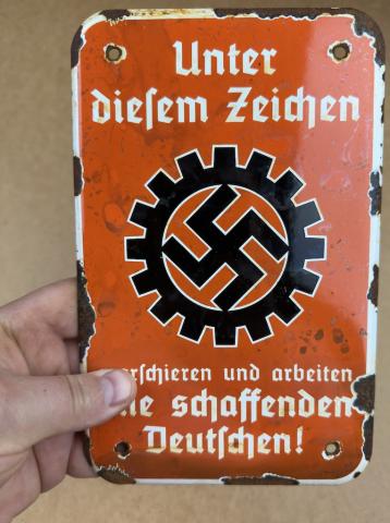 WW2 German Nazi NSDAP DAF German Labour Front workers of the third Reich wall enamel sign