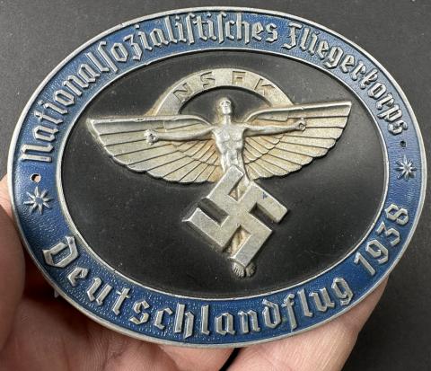 WW2 German Nazi NSFK badge plate 1938 award deustchlandflug