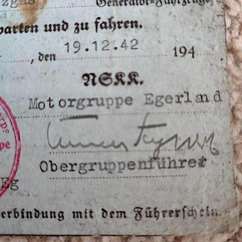 WW2 German Nazi NSKK driver license ID original signature general NSDAP Obergruppenfuhrer Karlsbad 1942