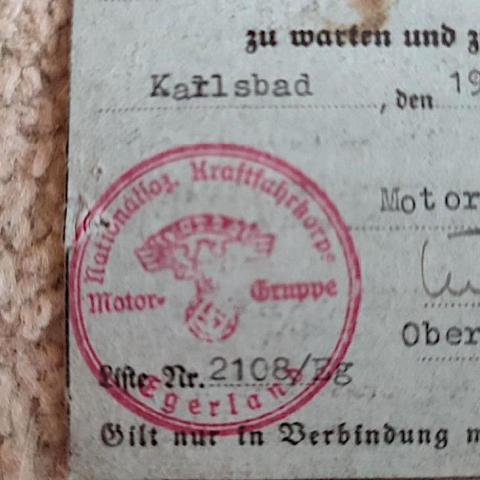 WW2 German Nazi NSKK driver license ID original signature general NSDAP Obergruppenfuhrer Karlsbad 1942