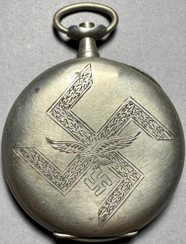 WW2 German Nazi officer LUFTWAFFE POCKET WATCH swastika pilot aircraft flak