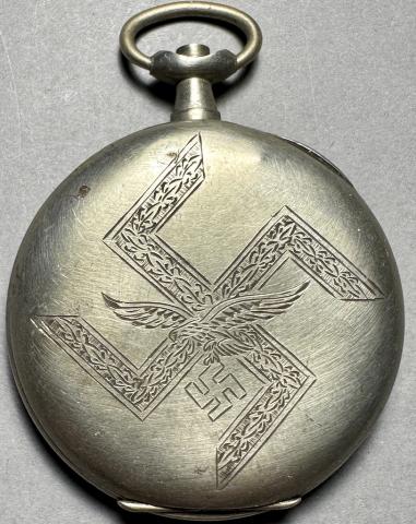 WW2 German Nazi officer LUFTWAFFE POCKET WATCH swastika pilot aircraft flak