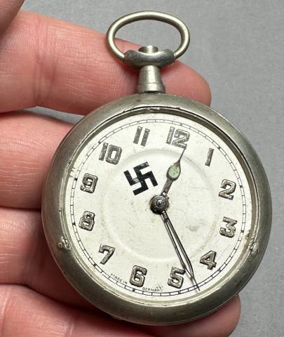 WW2 German Nazi officer LUFTWAFFE POCKET WATCH swastika pilot aircraft flak