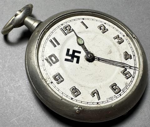 WW2 German Nazi officer LUFTWAFFE POCKET WATCH swastika pilot aircraft flak