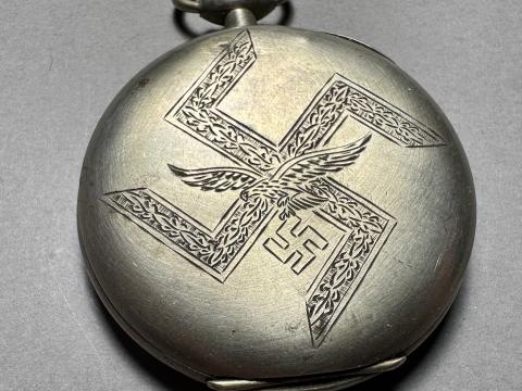 WW2 German Nazi officer LUFTWAFFE POCKET WATCH swastika pilot aircraft flak