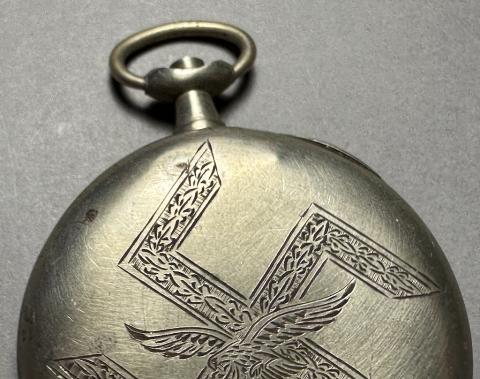 WW2 German Nazi officer LUFTWAFFE POCKET WATCH swastika pilot aircraft flak