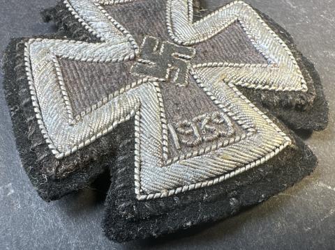 WW2 german Nazi RARE Iron Cross CLOTH patch award 1st class with 4 prongs on the back