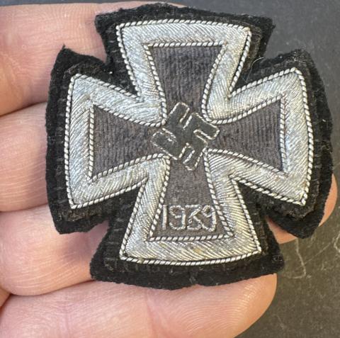WW2 german Nazi RARE Iron Cross CLOTH patch award 1st class with 4 prongs on the back