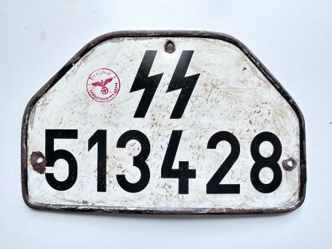 WW2 German Nazi WAFFEN SS tank truck troops SS licence plate original