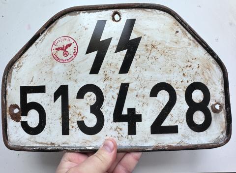WW2 German Nazi WAFFEN SS tank truck troops SS licence plate original