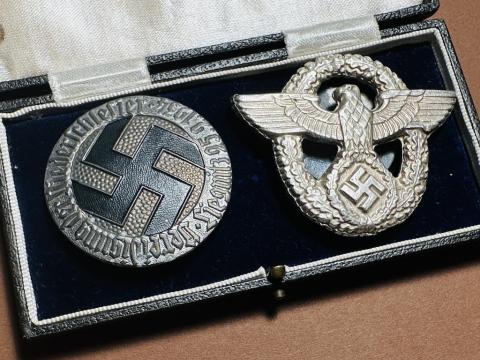 WW2 German Nazi Gestapo SS police polizei badge original case visor cap uniform award WW2 German Nazi Gestapo SS police polizei badge original case visor cap uniform award