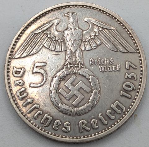 WW2 german Nazi adolf hitler Third Reich HINDENBURG silver coin 5 REICHS MARK