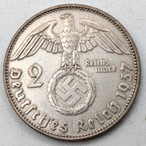 WW2 german Nazi Third Reich HINDENBURG silver coin 2 REICHS MARK