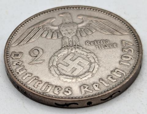 WW2 german Nazi Third Reich HINDENBURG silver coin 2 REICHS MARK