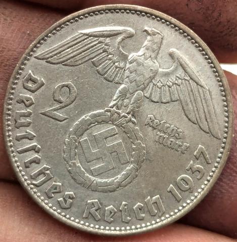 WW2 german Nazi Third Reich HINDENBURG silver coin 2 REICHS MARK