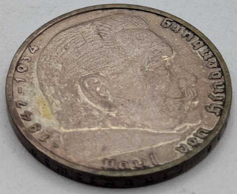WW2 german Nazi Third Reich HINDENBURG silver coin 2 REICHS MARK
