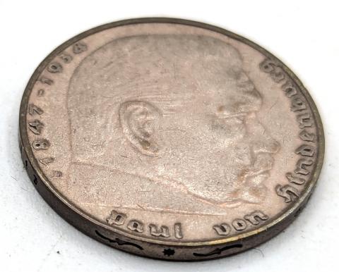 WW2 german Nazi Third Reich HINDENBURG silver coin 2 REICH MARKS