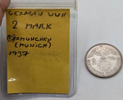 WW2 german Nazi Third Reich HINDENBURG silver coin 2 REICHS MARK