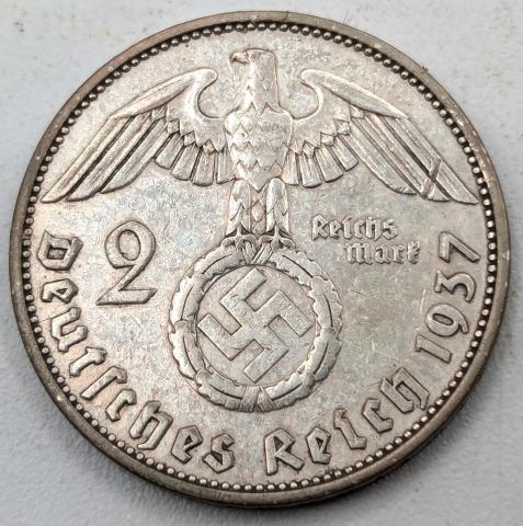 WW2 german Nazi Third Reich HINDENBURG silver coin 2 REICHS MARK