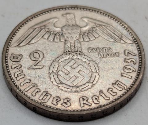 WW2 german Nazi Third Reich HINDENBURG silver coin 2 REICHS MARK