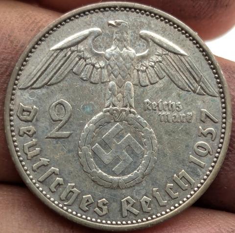 WW2 german Nazi Third Reich HINDENBURG silver coin 2 REICHS MARK