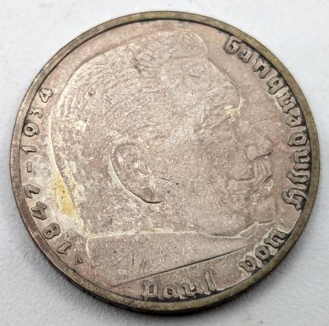 WW2 german Nazi Third Reich HINDENBURG silver coin 2 REICHS MARK