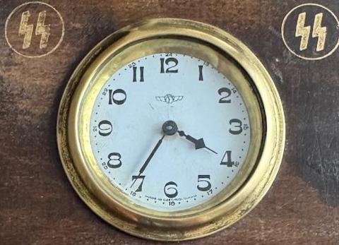 WW2 German Nazi UNIQUE desktop wooden clock with WAFFEN SS RUNES