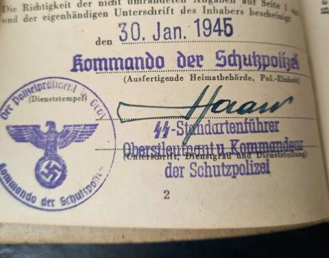 WAFFEN SS STANDARTENFUHRER KOMMANDER SCHUTZPOLIZEI ID SOLDBUCH photo ausweis original authentic