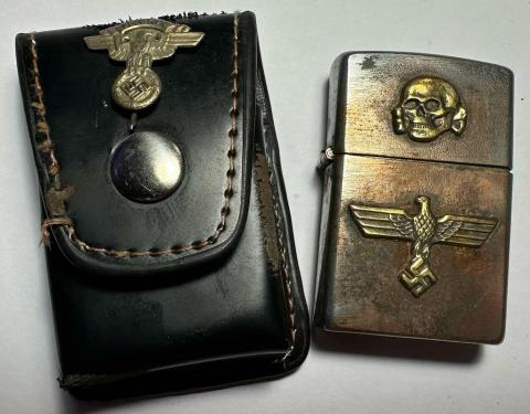 WW2 German Nazi unique WAFFEN SS Totenkopf MOTO zippo lighter with NSKK etui by RZM