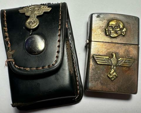 WW2 German Nazi unique WAFFEN SS Totenkopf MOTO zippo lighter with NSKK etui
