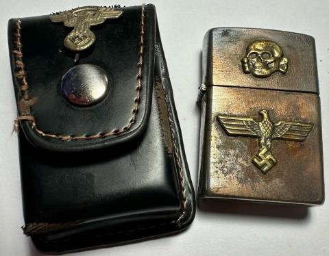 WW2 German Nazi unique WAFFEN SS Totenkopf MOTO zippo lighter with NSKK etui
