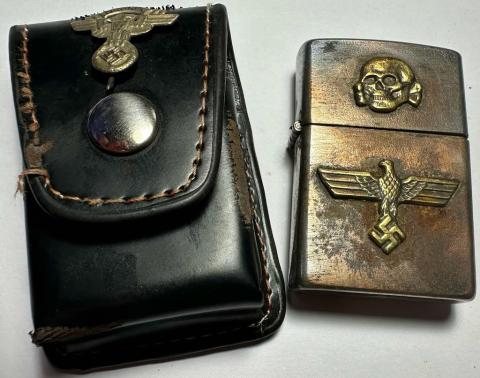 WW2 German Nazi unique WAFFEN SS Totenkopf MOTO zippo lighter with NSKK etui