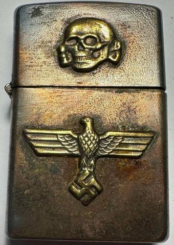 WW2 German Nazi unique WAFFEN SS Totenkopf MOTO zippo lighter with NSKK etui