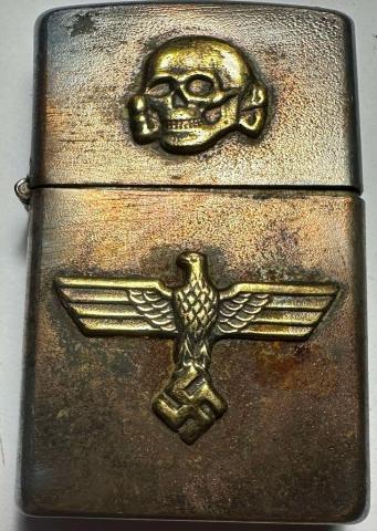 WW2 German Nazi unique WAFFEN SS Totenkopf MOTO zippo lighter with NSKK etui