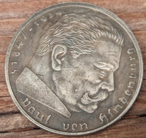 WW2 GERMAN NAZI very large Hindenburg COIN 5 reichs mark THIRD REICH ORIGINAL PERIOD WAR COIN WW2 GERMAN NAZI very large Hindenburg COIN 5 reichs mark THIRD REICH ORIGINAL PERIOD WAR COIN