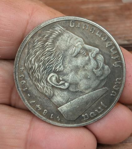 WW2 GERMAN NAZI very large Hindenburg COIN 5 reichs mark THIRD REICH ORIGINAL PERIOD WAR COIN WW2 GERMAN NAZI very large Hindenburg COIN 5 reichs mark THIRD REICH ORIGINAL PERIOD WAR COIN