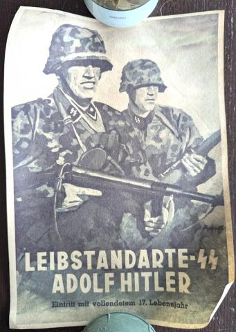 WW2 German Nazi WAFFEN SS 1st division LSSAH LAH Leibstandarte-SS Adolf Hitler wall recruitment poster