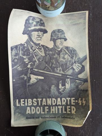 WW2 German Nazi WAFFEN SS 1st division LSSAH LAH Leibstandarte-SS Adolf Hitler wall recruitment poster
