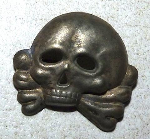 WW2 German Nazi WAFFEN SS early first pattern visor cap metal skull insignia WW2 German Nazi WAFFEN SS early first pattern visor cap metal skull insignia