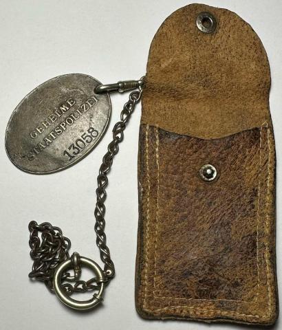 WW2 german Nazi WAFFEN SS Gestapo Staatpolizei metal ID Disk with ETUI Police