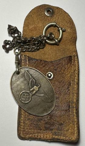 WW2 german Nazi WAFFEN SS Gestapo Staatpolizei metal ID Disk with ETUI Police